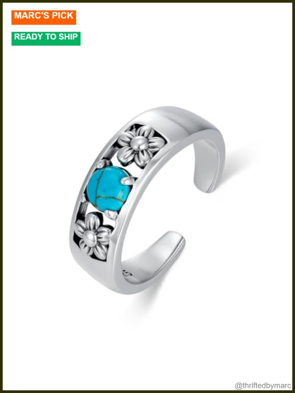 Adjustable Toe Rings for Women, 925 Sterling Silver Turquoise Toe Ring Boho